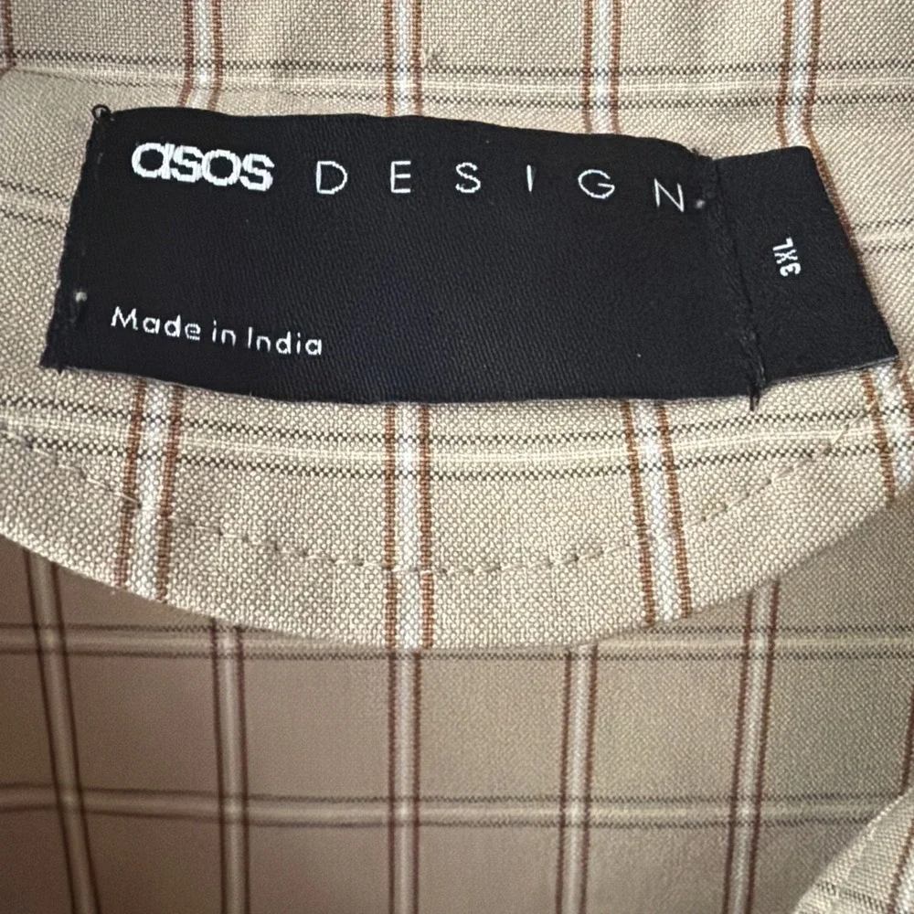 ASOS Design Mens 3XL Harrington Jacket Beige Plaid Check Full Zip Stretch Retro